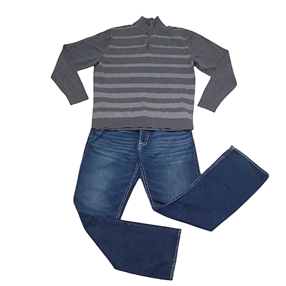 Alfani Mock Neck Striped Sweater 1/4 Zip Stand Up Fold Down Collar Ribbed Hem - Picture 1 of 17